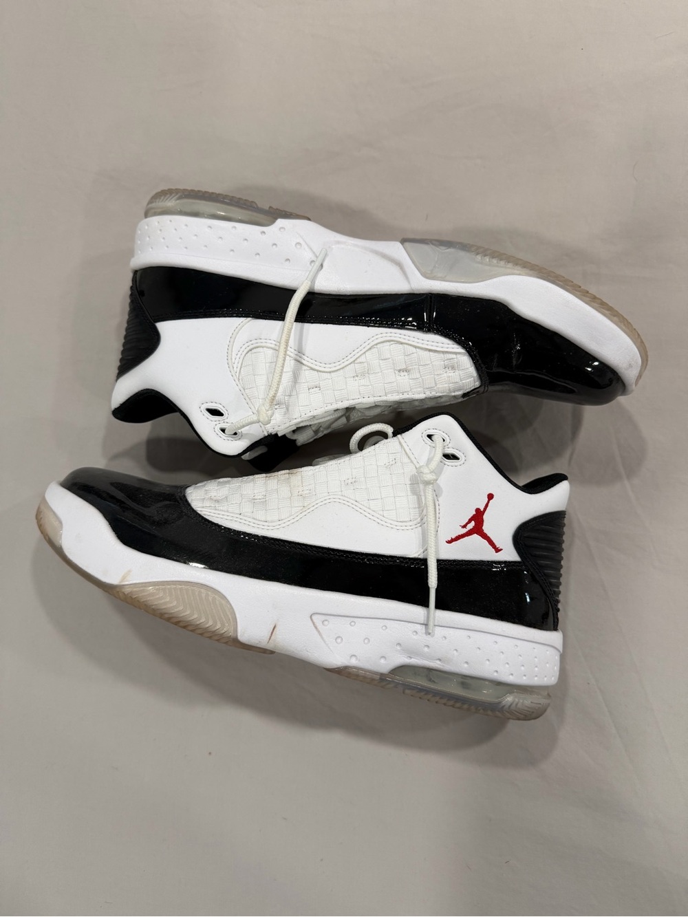 Jordan Max Aura 2 Black, White and Red High-Top Basketball Sneakers